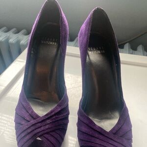 Stuart Weitzman high heel, purple suede shoes.